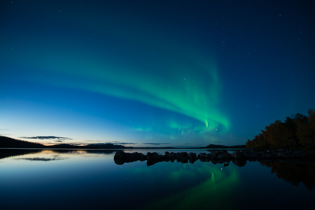 Groen noorderlicht boven Thingvellir, IJsland