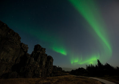 Groen noorderlicht boven Thingvellir, IJsland. Fotograaf: Toine Westen.